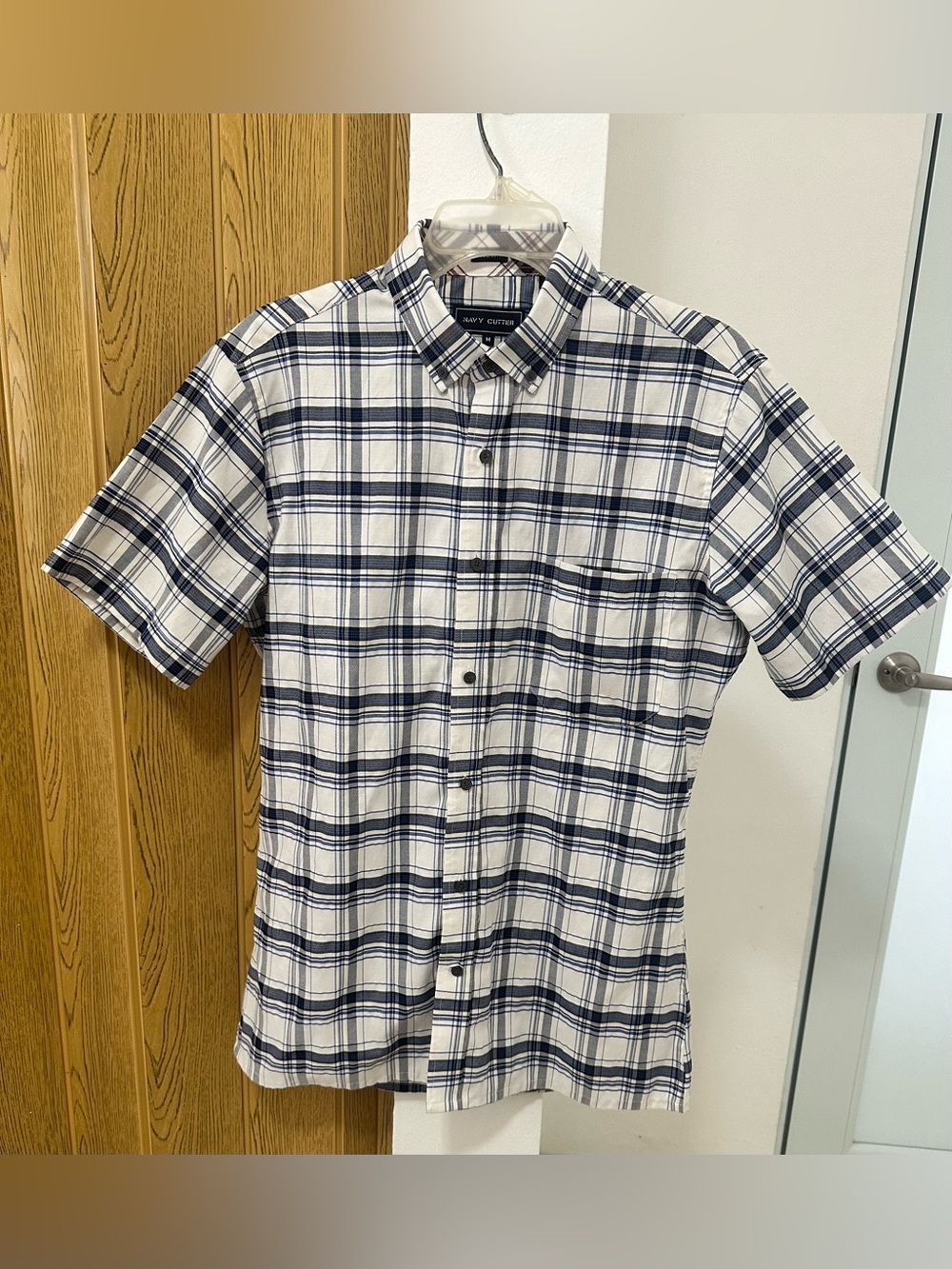Navy Cutter Plaid Button Down Shirt Men’s Medium Short Sleeve Coastal Casual